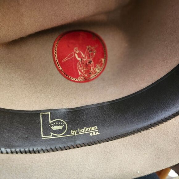 B By Bollman VTG‎ Wide Rim Western Wool USA Wool Mens Hat Sz 7 1/4 - Picture 3 of 10